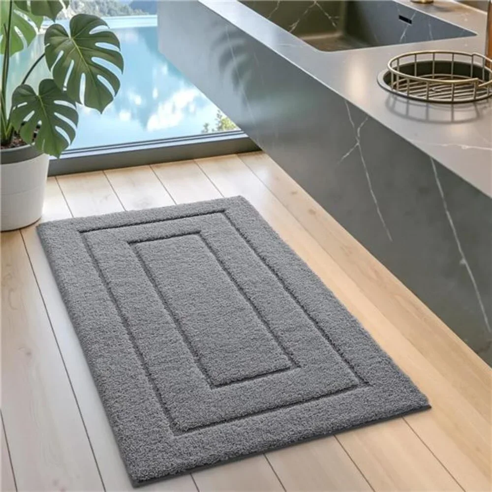 Bathroom Rug Extra Large Non Slip Washable Microfiber Bath Mat Soft Grey